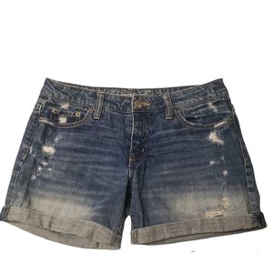 American Eagle blue Live your Life distressed denim festival shorts size 2